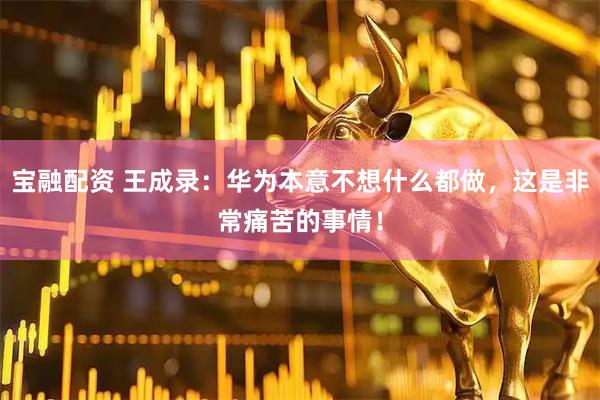 宝融配资 王成录：华为本意不想什么都做，这是非常痛苦的事情！